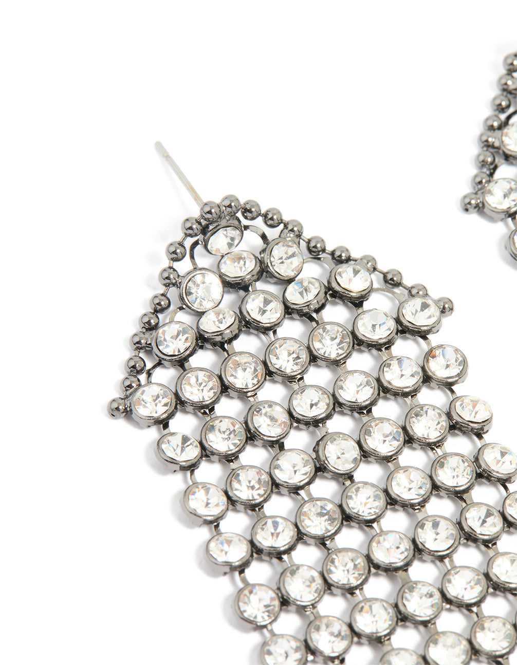 Gunmetal Diamante Mesh Drop Earrings