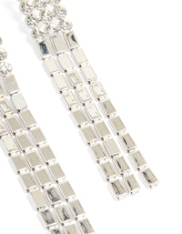 Silver Round Diamante & Chain Drop Earrings - link has visual effect only