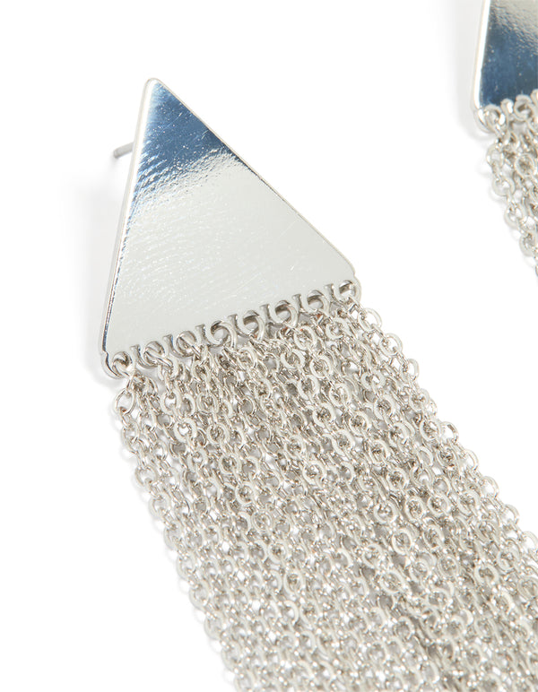 Silver Triangle & Chain Drop Earrings