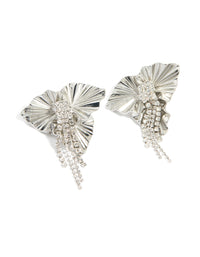 Silver Diamante Flower Cupchain Stud Earrings - link has visual effect only