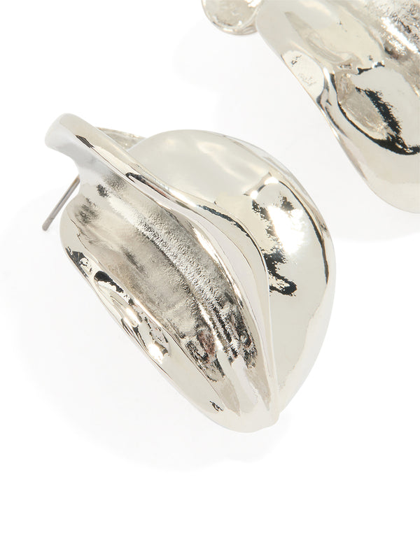 Silver Folded Molten Stud Earrings