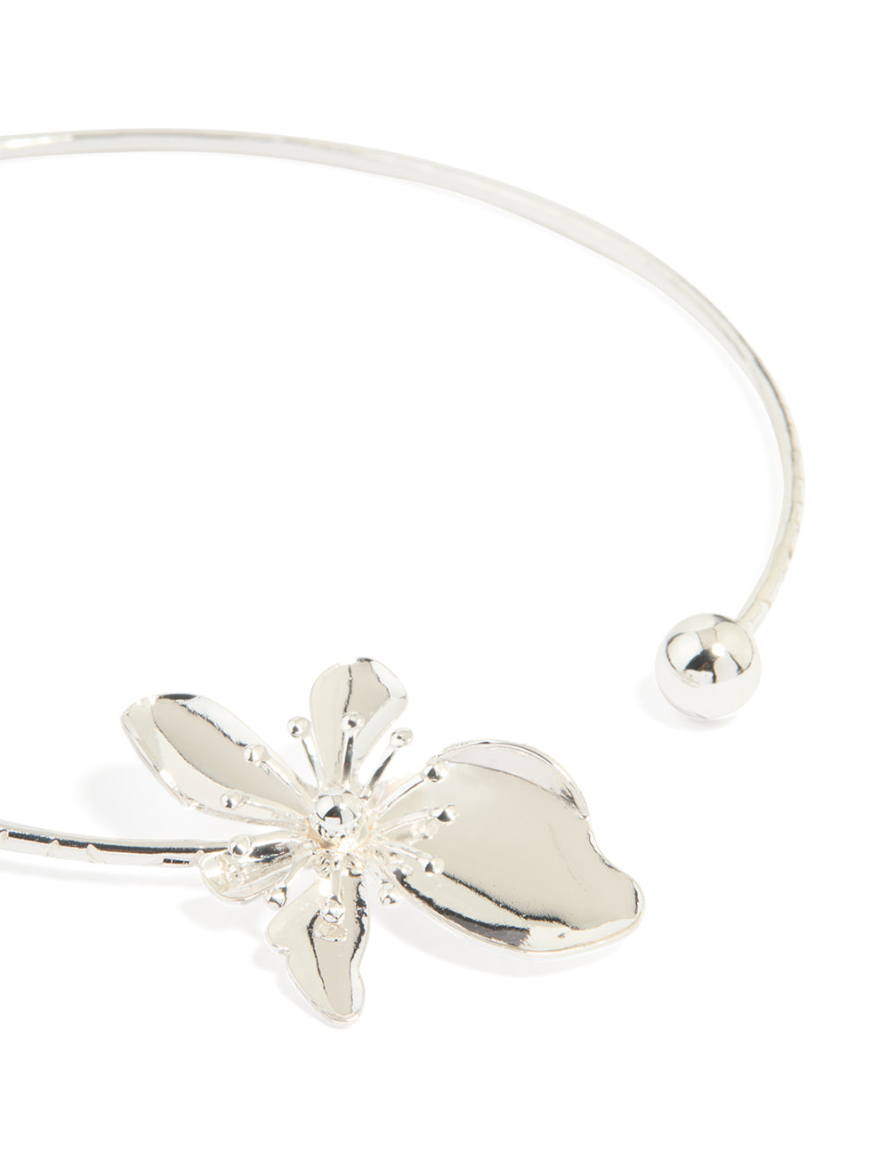 Silver Flower Torque Necklace