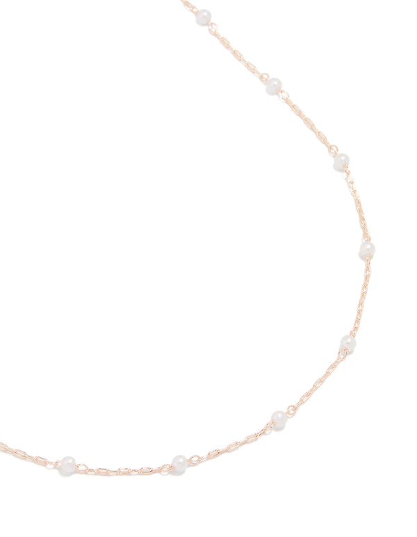 Rose Gold Pearl Fine Station Necklace