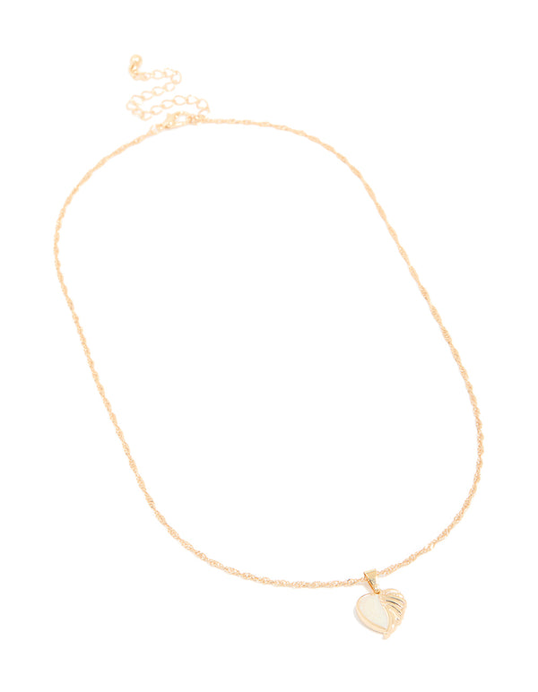 Gold Winged Heart Pendant Necklace