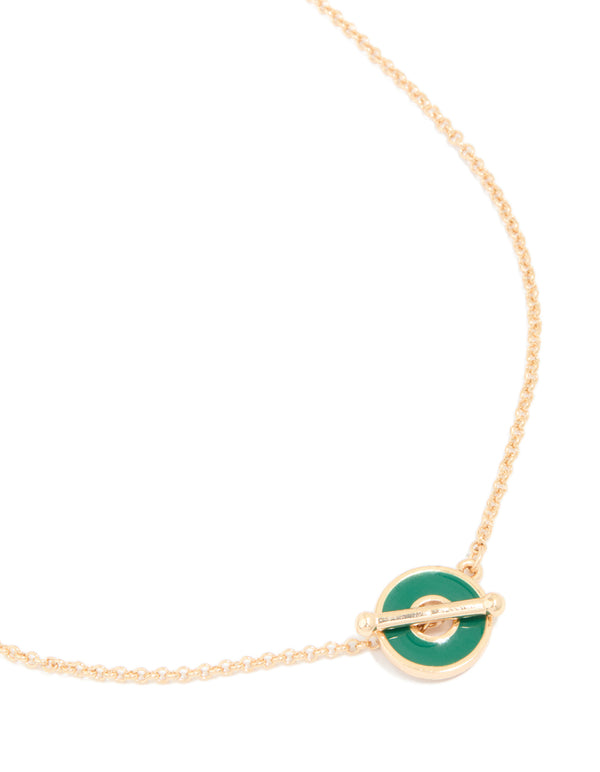 Gold Green Circle Pendant T & O Necklace