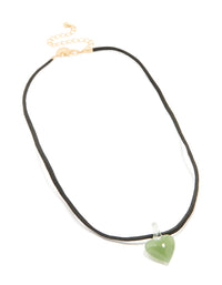Gold Green Mini Glass Heart Necklace - link has visual effect only
