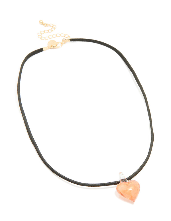 Gold Orange Glass Mini Heart Necklace