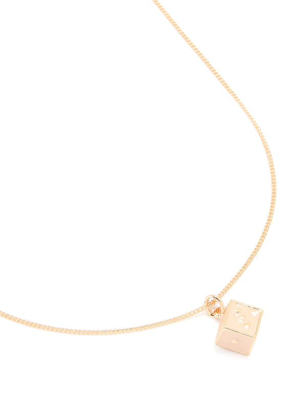 Gold Pink Dice Mini Pendant Necklace
