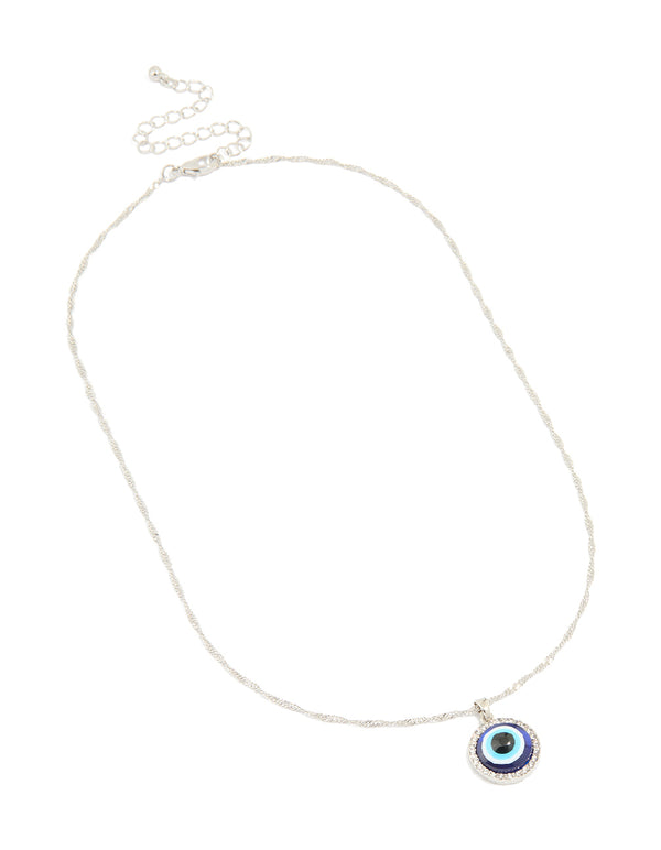 Silver Turkish Evil Eye Pendant Necklace
