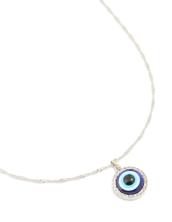 Silver Turkish Evil Eye Pendant Necklace
