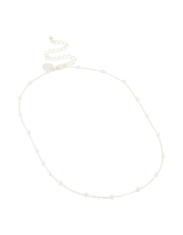 Silver Pearl Fine Station Necklace