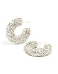 Silver Diamante Detail Chunky Hoop Earrings - link has visual effect only