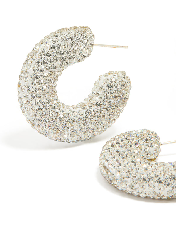 Silver Diamante Detail Chunky Hoop Earrings