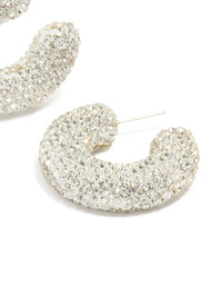 Silver Diamante Detail Chunky Hoop Earrings - link has visual effect only