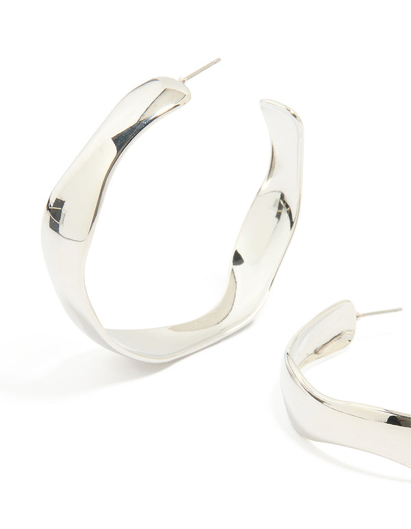 Silver Organic Hammered Hoop Earrings