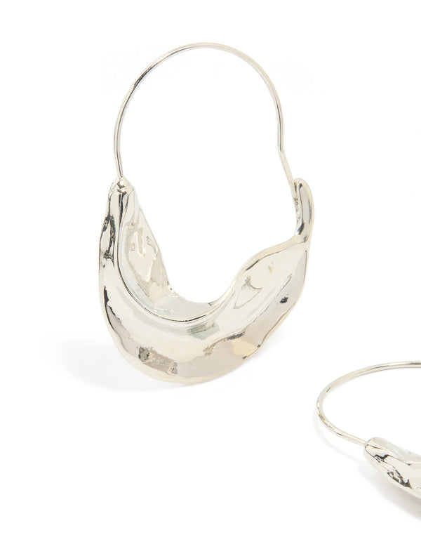 Silver Skinny Thick Detail Hoop Earrings