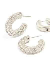 Silver Diamante Hoop & Smooth Huggie Earrings 2-Pack - link has visual effect only