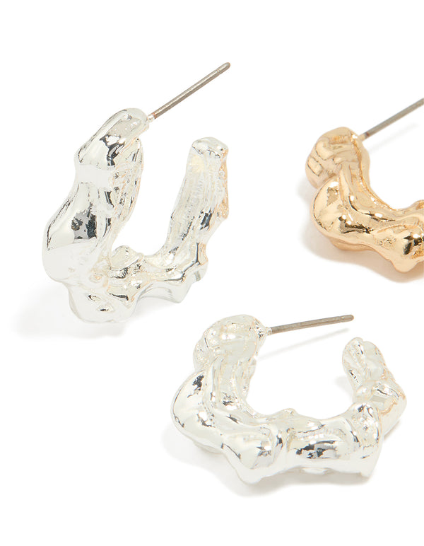 Mixed Metal Organic Hoop Earrings 2-Pack