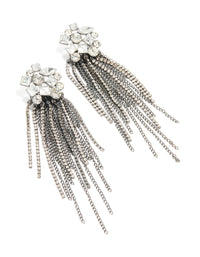 Gunmetal Diamante Organic Cut Fringe Earrings - link has visual effect only
