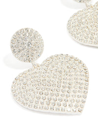 Silver Diamante Heart Drop Stud Earrings - link has visual effect only