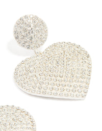 Silver Diamante Heart Drop Stud Earrings - link has visual effect only