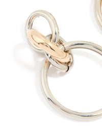 Mixed Metal Linked Layered Hoop Earrings - link has visual effect only
