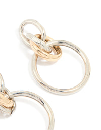 Mixed Metal Linked Layered Hoop Earrings - link has visual effect only