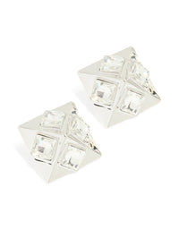 Silver Diamante Triangular Square Stud Earrings - link has visual effect only