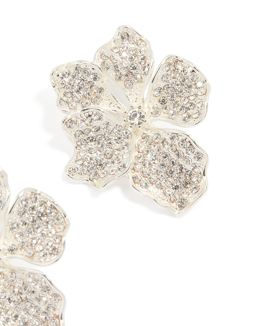Silver Diamante Flower Stud Earrings