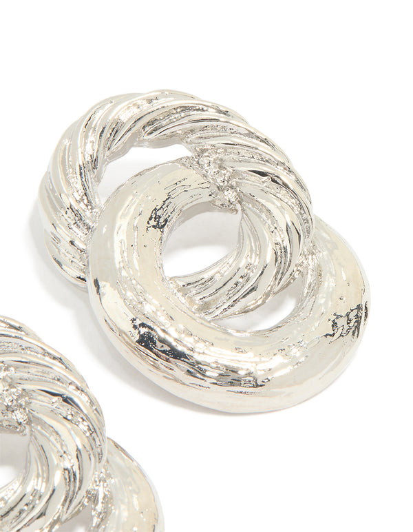 Silver Statement Double Linked Circle Stud Earrings