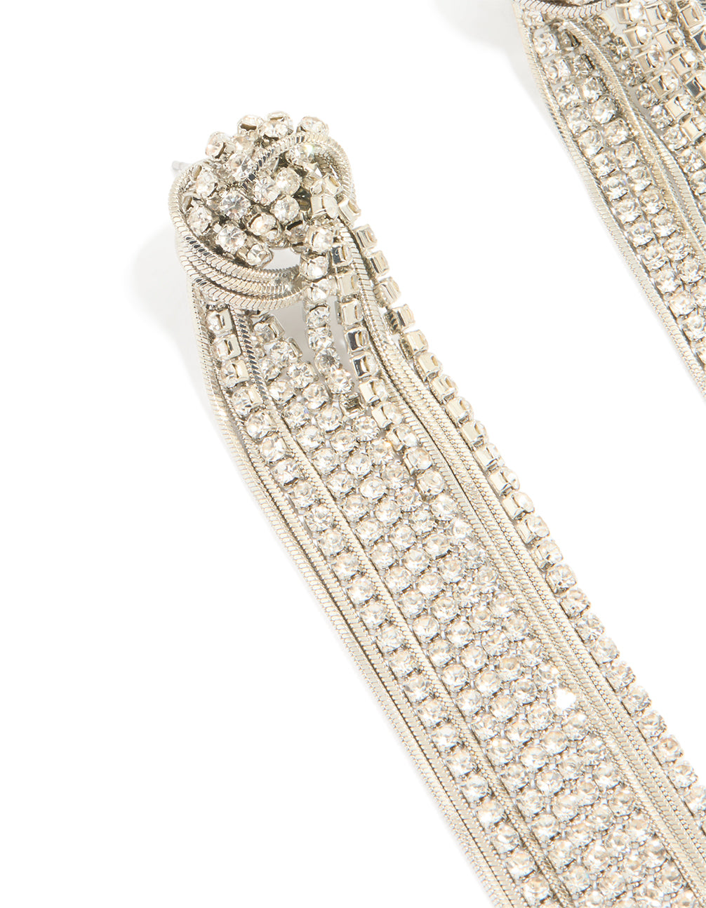 Silver Diamante Knotted Tassel Earrings