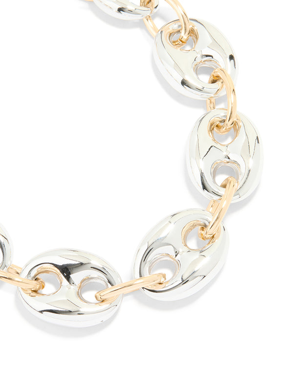 Mixed Metal Thick Anchor Chain Necklace