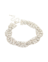 Silver Diamante Crossover Choker Necklace - link has visual effect only