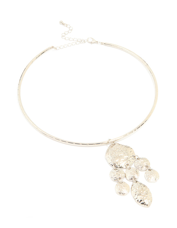 Silver Organic Circle Pendant Torque Necklace