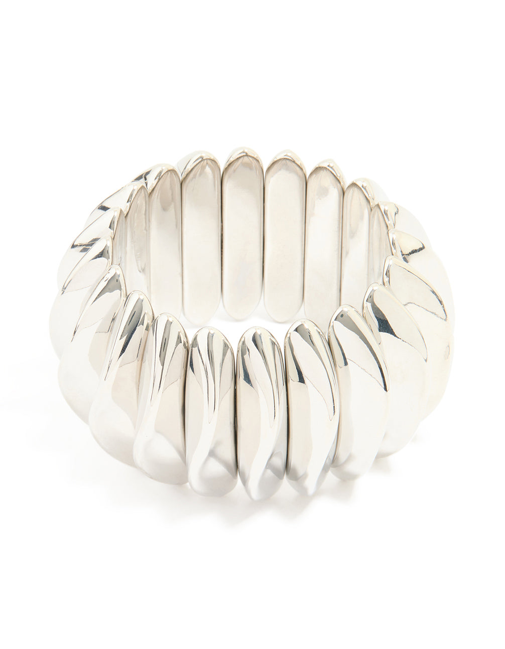 Silver Thick Organic Oval Stretch Bracelet