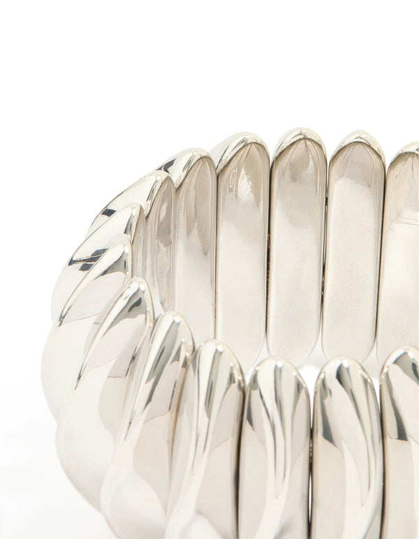 Silver Thick Organic Oval Stretch Bracelet