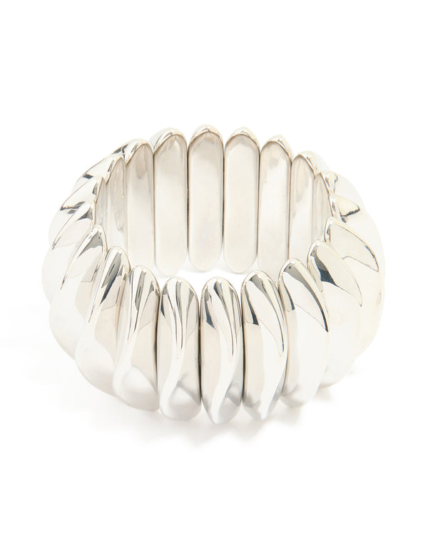 Silver Thick Organic Oval Stretch Bracelet