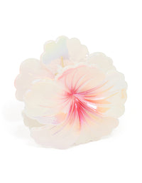 Iridescent Pink Pearlised Hibiscus Claw Clip - link has visual effect only