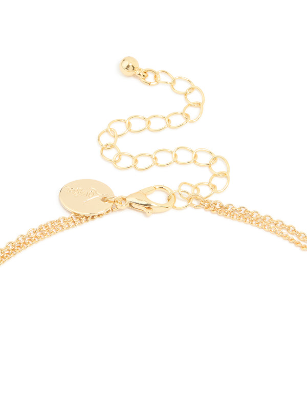 Gold Plated Cubic Zirconia Cross Letter C Layered Necklace