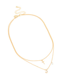 Gold Plated Cubic Zirconia Cross Letter J Layered Necklace - link has visual effect only