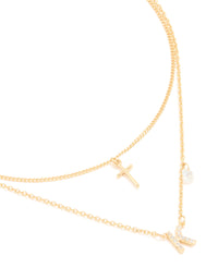 Gold Plated Cubic Zirconia Cross Letter K Layered Necklace - link has visual effect only