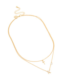 Gold Plated Cubic Zirconia Cross Letter K Layered Necklace - link has visual effect only