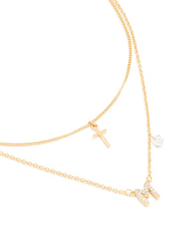 Gold Plated Cubic Zirconia Cross Letter M Layered Necklace - link has visual effect only