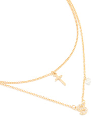 Gold Plated Cubic Zirconia Cross Letter S Layered Necklace - link has visual effect only