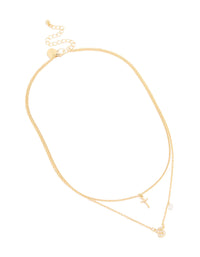 Gold Plated Cubic Zirconia Cross Letter S Layered Necklace - link has visual effect only