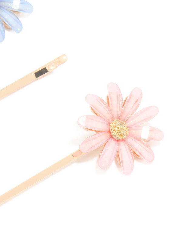 Gold Daisy Facet Hair Clips 3-Pack