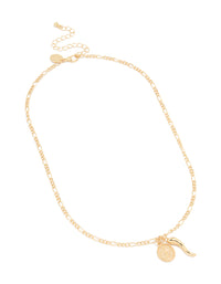 Gold Plated Figaro Horn Cross Necklace - link has visual effect only