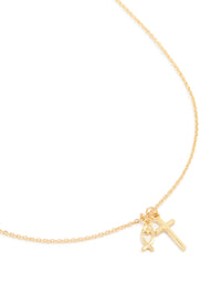 Gold Plated Cross & Fish Pendant Necklace - link has visual effect only