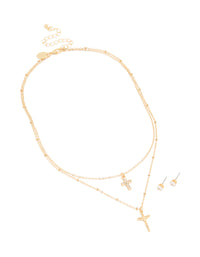 Gold Plated Beaded & Diamante Earrings & Necklace Pack - link has visual effect only