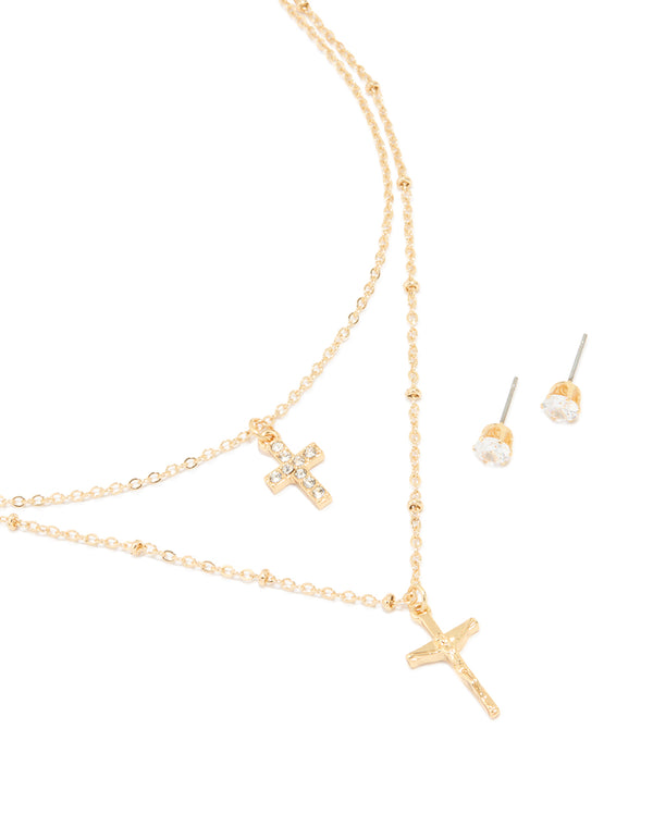 Gold Plated Beaded & Diamante Earrings & Necklace Pack